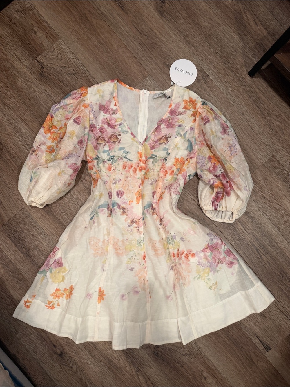 Chicwish Cream Mini Dress with Pastel Floral Print